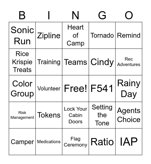 4-H Camp Planning Bingo!!!! Bingo Card