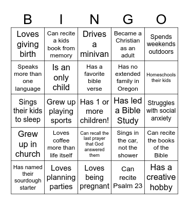 Mom's Connect BINGO!! Bingo Card