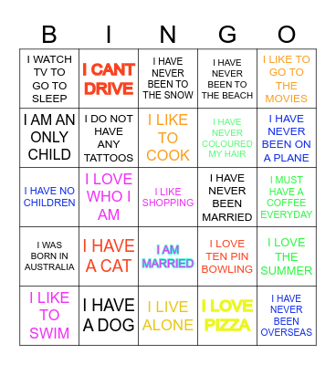 HUMAN BINGO GAME Bingo Card
