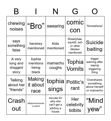 Tophiachu bingo Card