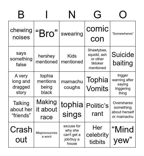 Tophiachu bingo Card