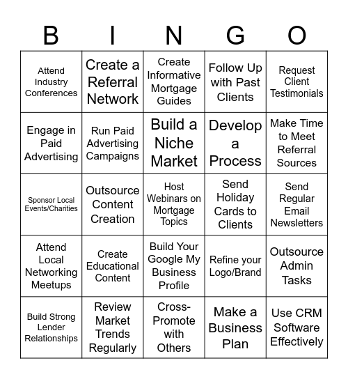 Mortgage Mania Bingo Card