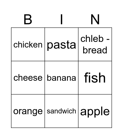 food Bingo Card