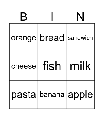 food Bingo Card