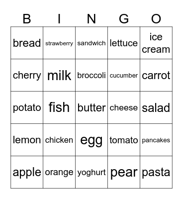 food Bingo Card