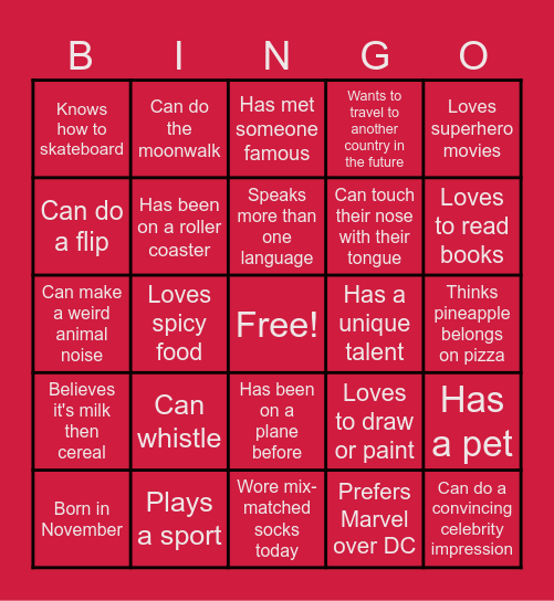 Connection Quest Bingo Card