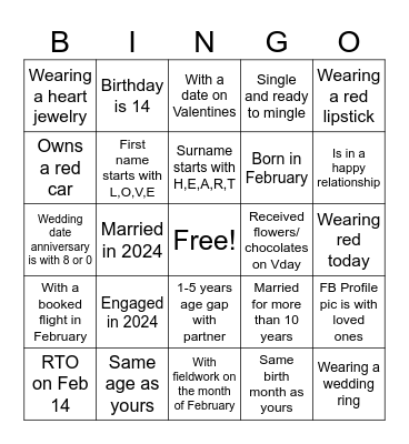 V     A     L      E      N     T     I      N      E      S Bingo Card