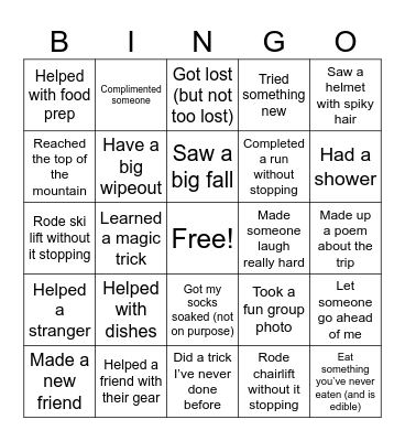 Snow Squad Bingo Card