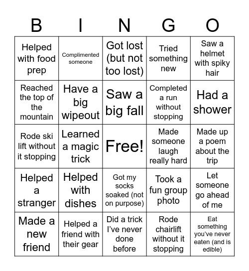 Snow Squad Bingo Card