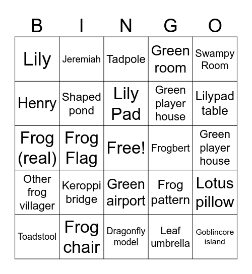 Frog Dream Island ACNH Bingo Card