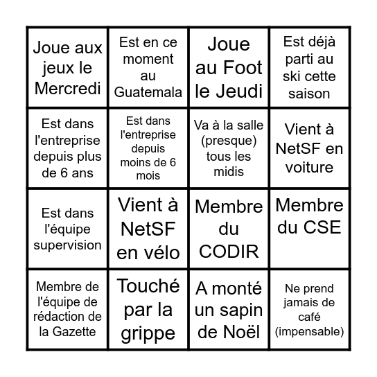 Bingo NetSF Bingo Card