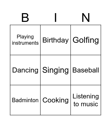 Introduction Lesson Bingo Card