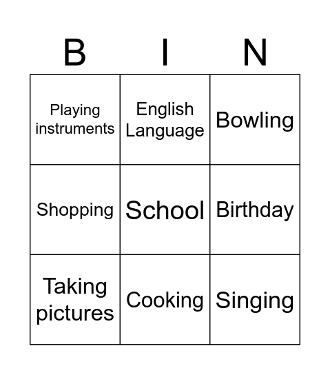 Introduction Lesson Bingo Card