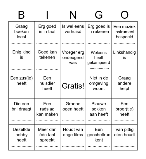 Zoek iemand die... Bingo Card