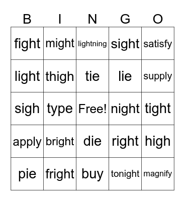 igh / ie Bingo Card