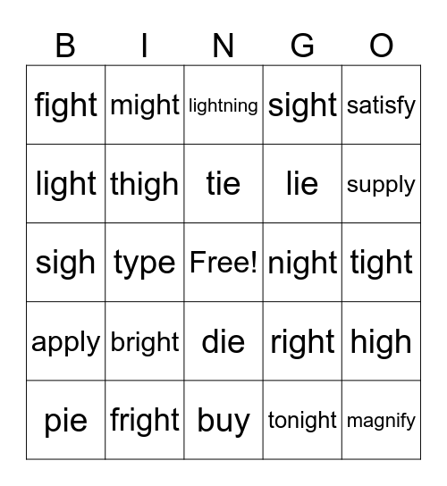 igh / ie Bingo Card