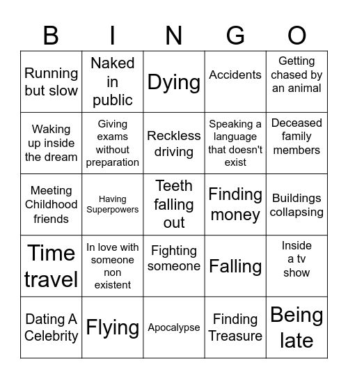 Dream Bingo Card