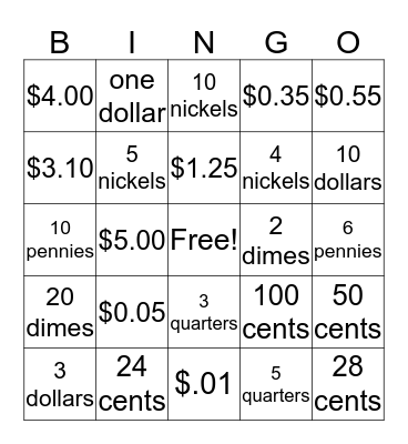 Money Bingo Card