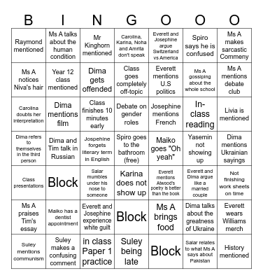 English BINGO 2.0 Bingo Card