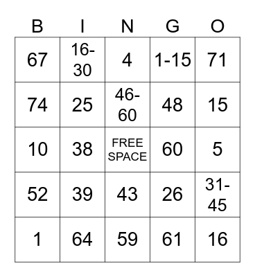 B I N G O Bingo Card