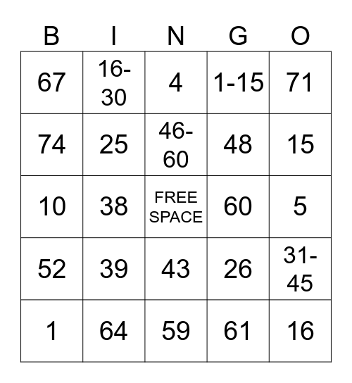 B I N G O Bingo Card