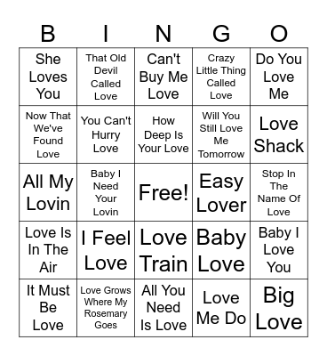 Lovey Dovey Bingo Card