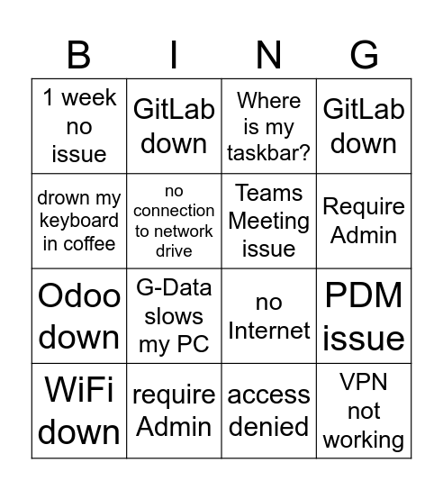 IT Bingo Card