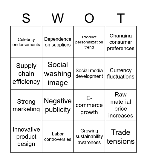 Nike Bingo Card