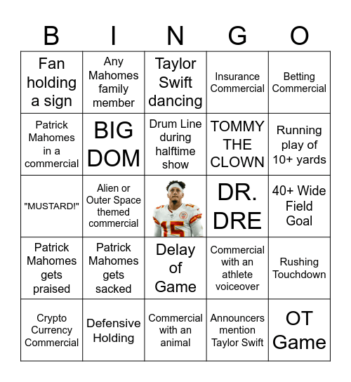 Patrick Mahomes Card Bingo Card