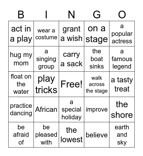 U5-8 Bingo Card