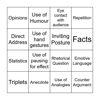 The Power of Words Bingo Card