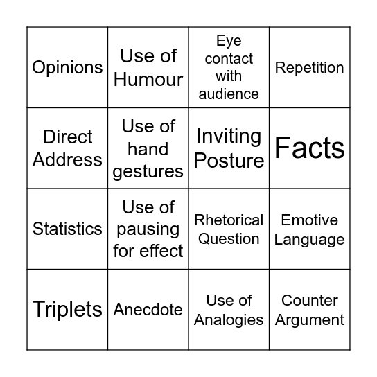 The Power of Words Bingo Card