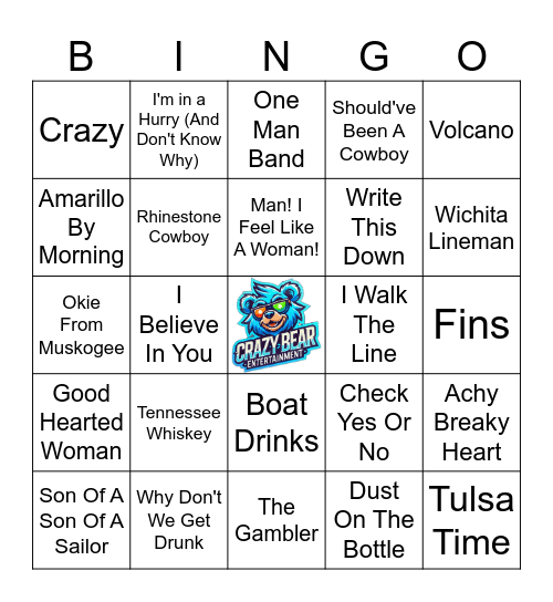 Country Crazy Bingo Card