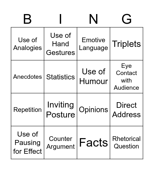 The Power of Words Bingo Card
