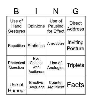 The Power of Words Bingo Card