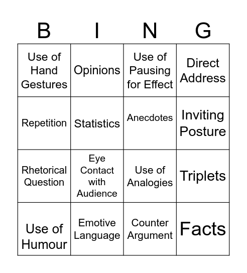 The Power of Words Bingo Card