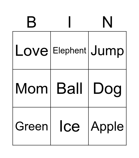 בינגו מילים באנגלית Bingo Card