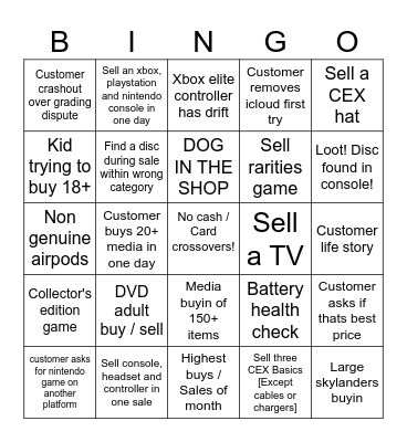 CEX EAST KILBRIDE BINGO Card