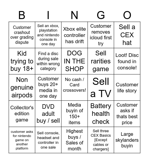 CEX EAST KILBRIDE BINGO Card