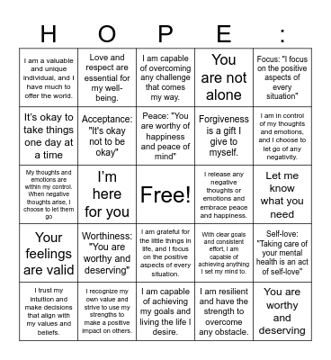 HOPE Squad BINGO Card