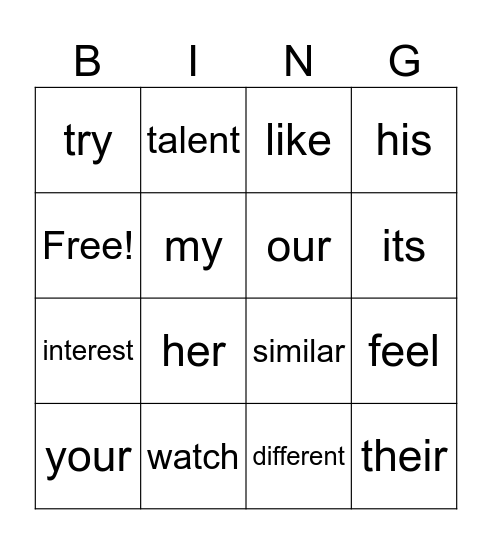 Getting to Know You & Possessive Adjectives Bingo Card
