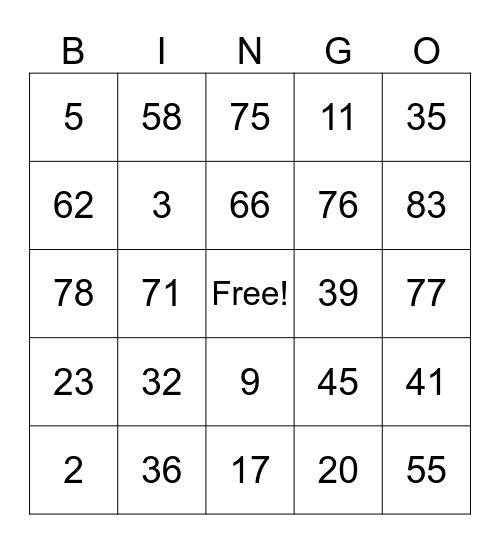 Los números Bingo Card