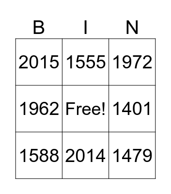 Years Bingo Card