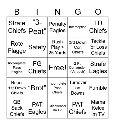 Super Bowl Bingo Card