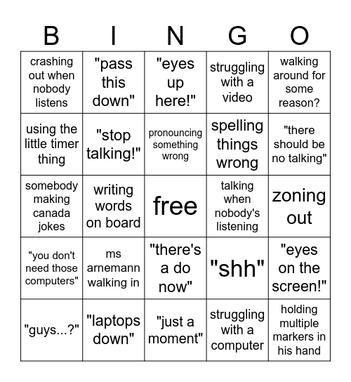 Mr. Ghan Bingo Card