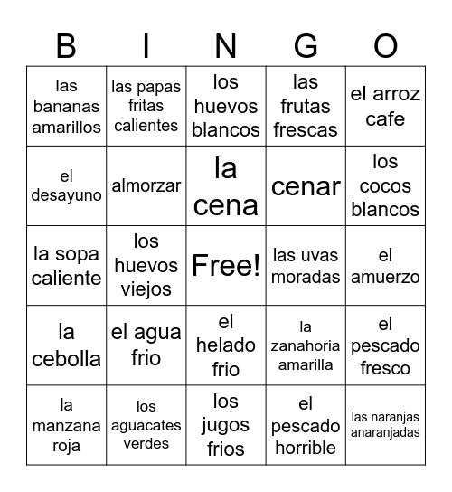 spanish food Bingo Card