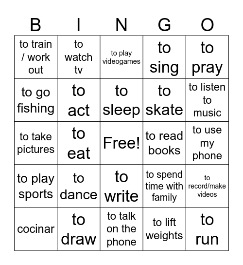 Actividades Bingo Card