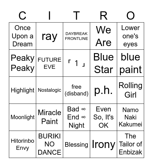 citro's ttbs bingo! Bingo Card