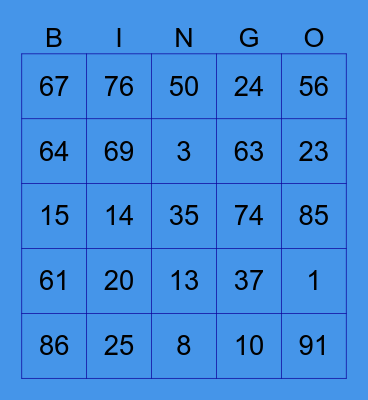 Number Round Bingo Card