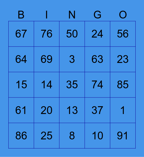 Number Round Bingo Card